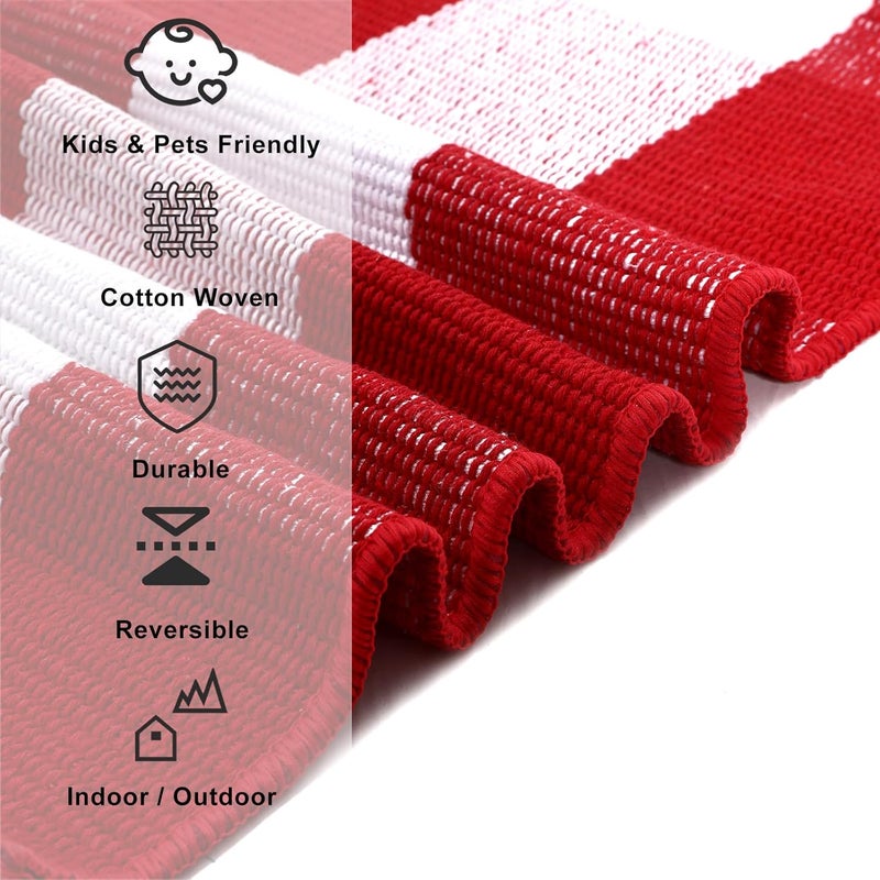 Fallovea Christmas Rugs Red and White Plaid, 4'x6' Area Rug Outdoor Indoor Front Porch Doormat Cotton Hand-Woven Layered Door Mats for Entryway Patio Entryway Laundry Bedroom Living Room - Image 5